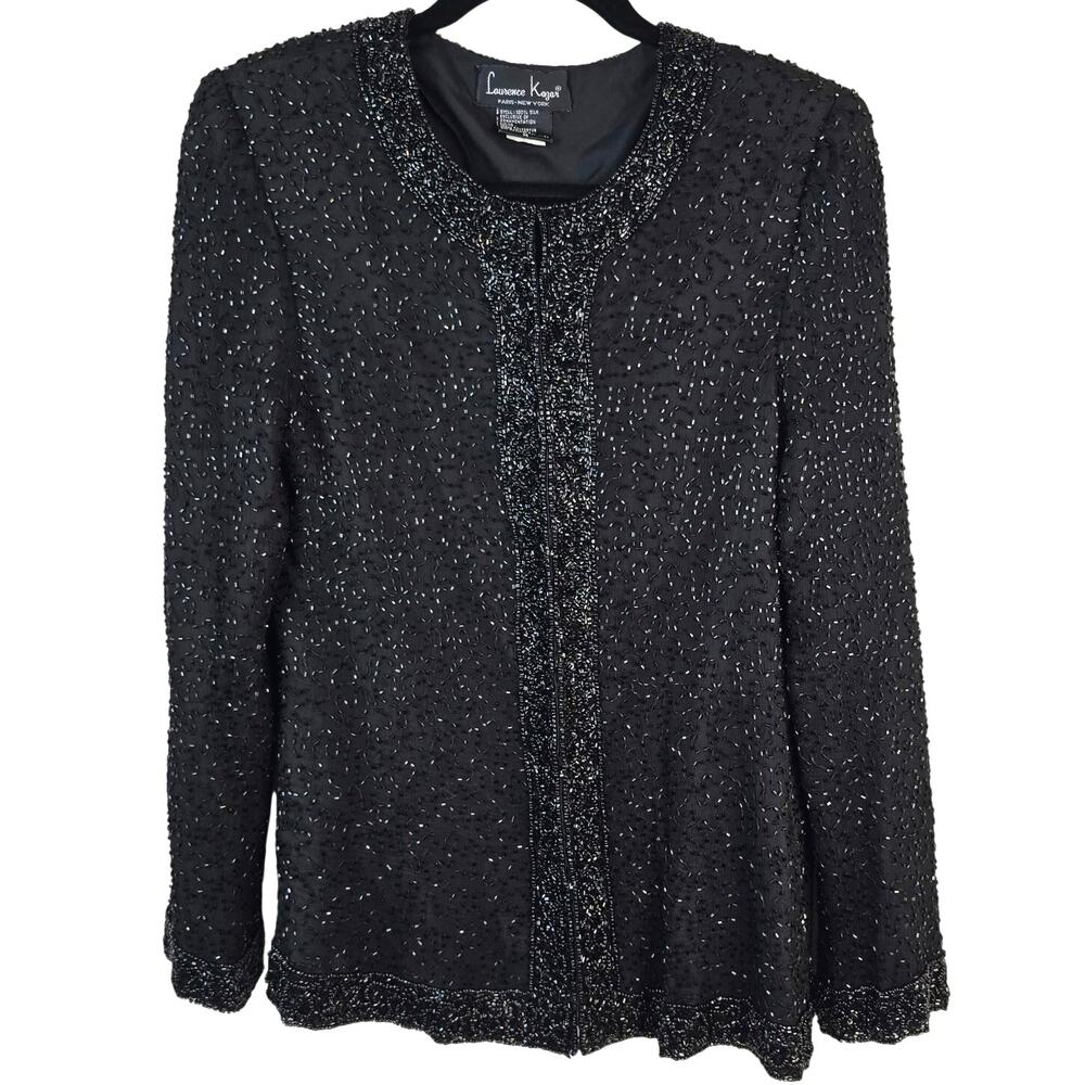 Vintage Laurence Kazar Jacket Women's M Black Silk Beaded Romantic Maximalist